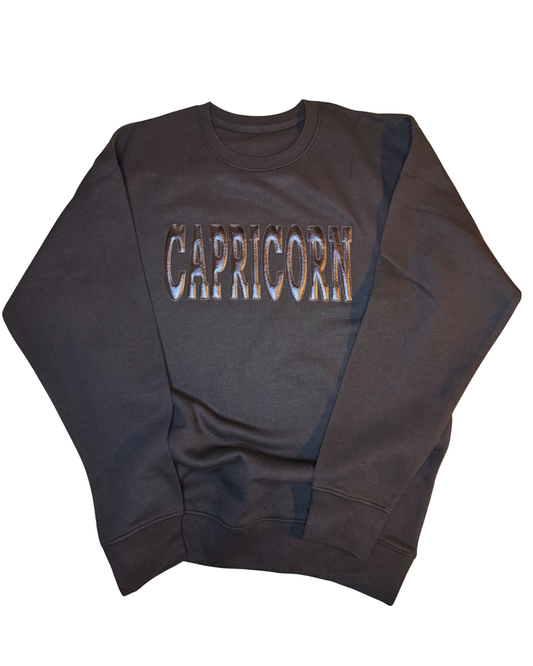 BLACK ON BLACK PUFF ZODIAC SWEATER